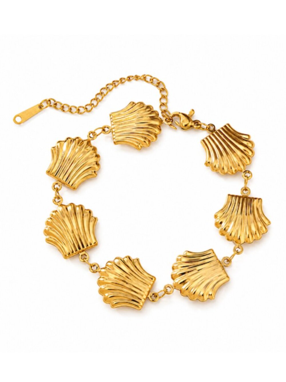 18K Gold Plated Shell Bracelet Stainless Steel Adjustable Coastal Beach Luxe NEW - Picture 3 of 7
